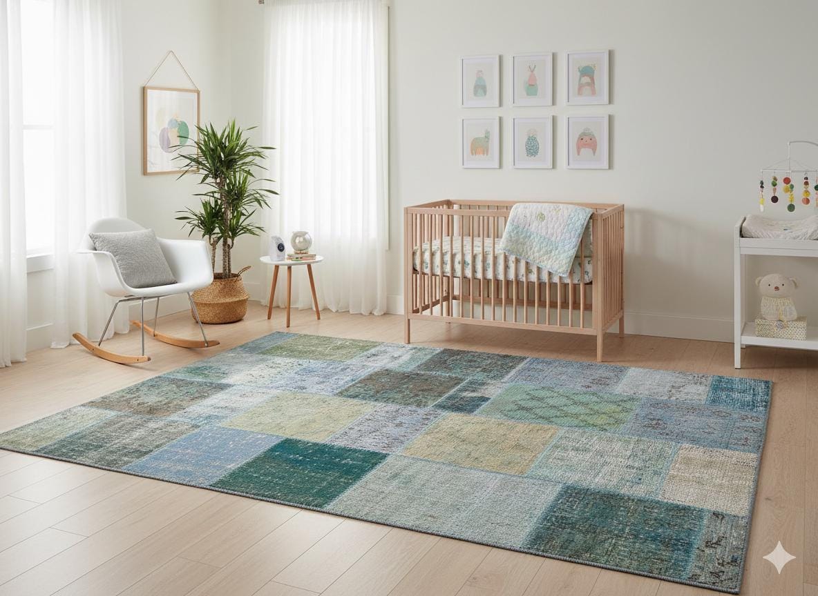 Handmade Patchwork Turkish Rug: Bohemian Wool Area Rug (5.2x7.5 ft)