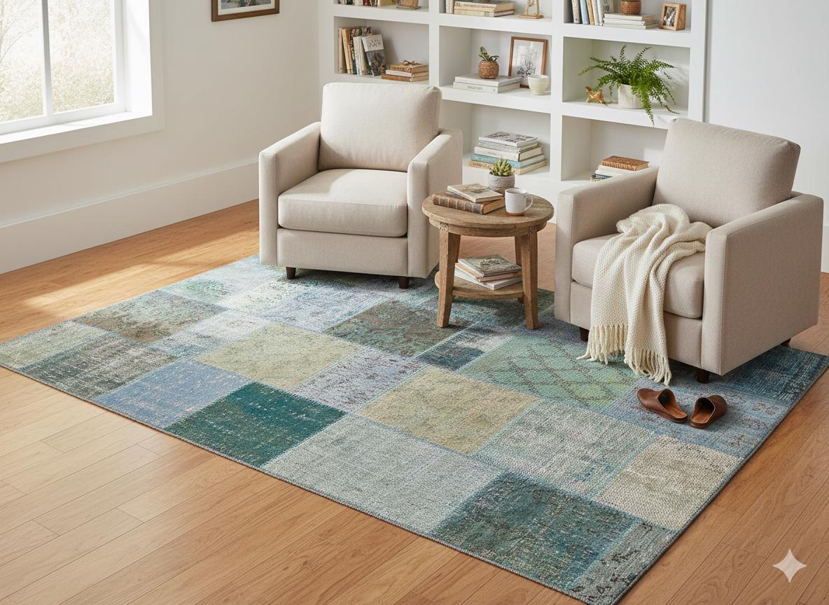 Handmade Patchwork Turkish Rug: Bohemian Wool Area Rug (5.2x7.5 ft)