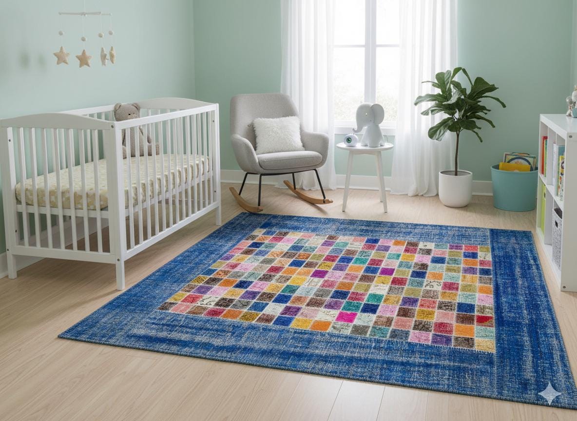 Handmade Patchwork Turkish Rug: 5'x8' Bohemian Wool Area Rug