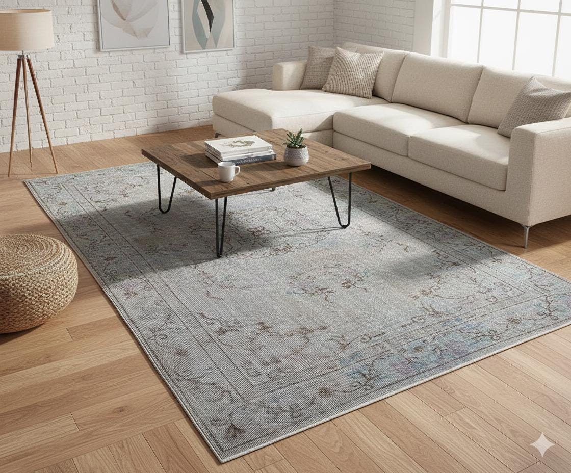 Vintage Turkish Wool Rug (5'7x9'6 ft): Handmade Anatolian Persian Design