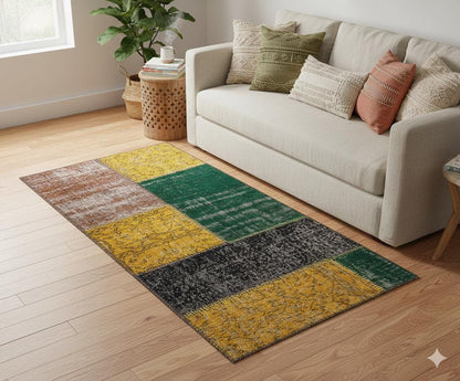 Handmade Wool Patchwork Runner Rug: Bohemian Turkish Rug (2.6x5.5 ft)
