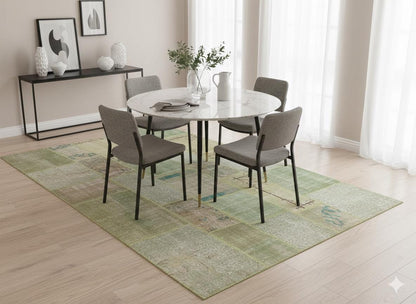 Green Patchwork Wool Rug: Handmade Turkish Bohemian Carpet (6.5x9.8 ft)