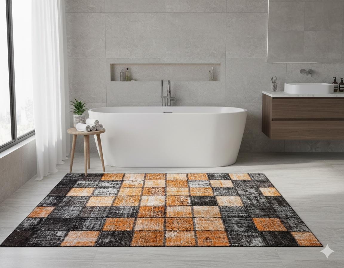 Handmade Patchwork Turkish Rug: Bohemian Wool Area Rug (5.4x7.9 ft)