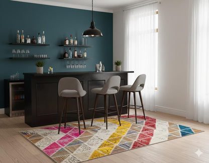 Handmade Patchwork Turkish Rug: Bohemian Wool Area Rug (5.6x7.9 ft)