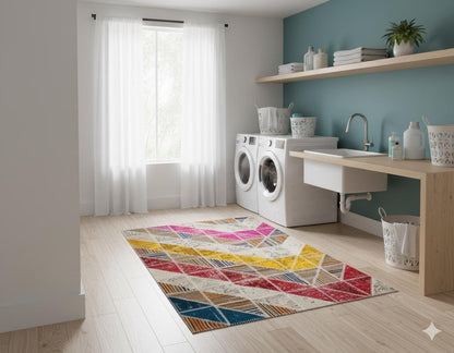 Handmade Patchwork Turkish Rug: Bohemian Wool Area Rug (5.6x7.9 ft)