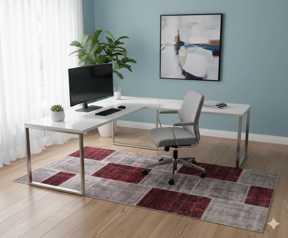 Handmade Wool Patchwork Rug: Bohemian Turkish Area Rug (3.9x6.9 ft)