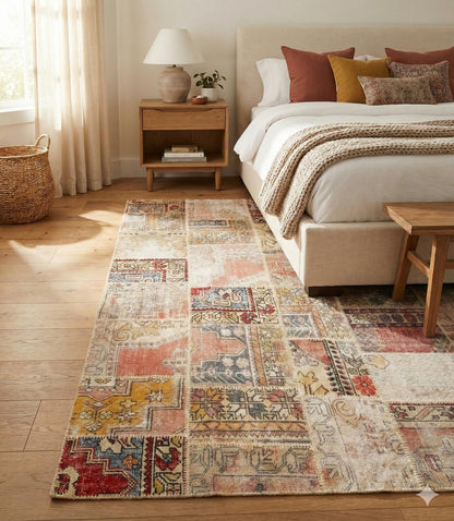 5.6x7.9, Handmade Wool Turkish Patchwork Rug – Vintage, Bohemian, One-of-a-Kind Area Rug