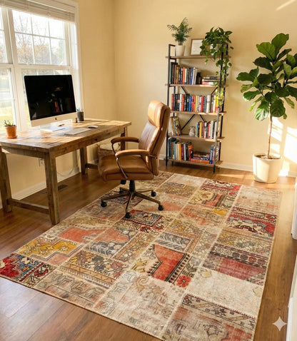 5.6x7.9, Handmade Wool Turkish Patchwork Rug – Vintage, Bohemian, One-of-a-Kind Area Rug