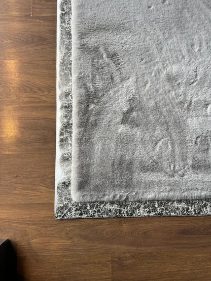 Silver Faux Leather Rug 5x7ft: Modern Minimalist Turkish Area Rug