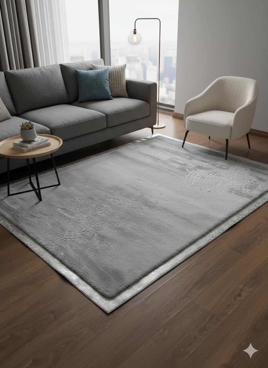 Silver Faux Leather Rug 5x7ft: Modern Minimalist Turkish Area Rug