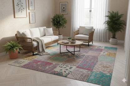 5x8, Handmade Wool Turkish Patchwork Rug – Vintage, Bohemian, One-of-a-Kind Area Rug