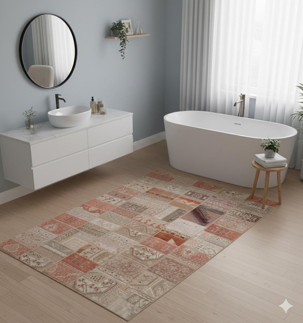 6.6x9.8, Handmade Wool Turkish Patchwork Rug – Vintage, Bohemian, One-of-a-Kind Area Rug