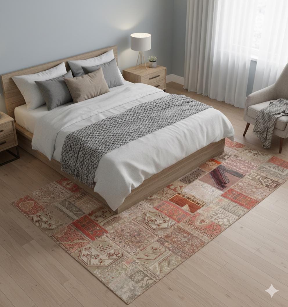 6.6x9.8, Handmade Wool Turkish Patchwork Rug – Vintage, Bohemian, One-of-a-Kind Area Rug