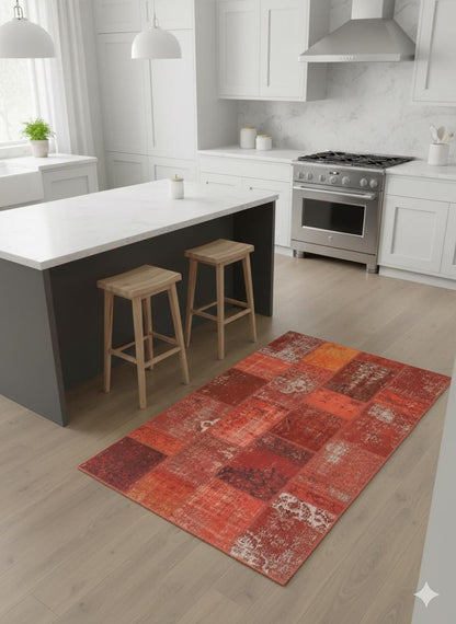 5.4x9.2, Handmade Wool Turkish Patchwork Rug – Vintage, Bohemian, One-of-a-Kind Area Rug
