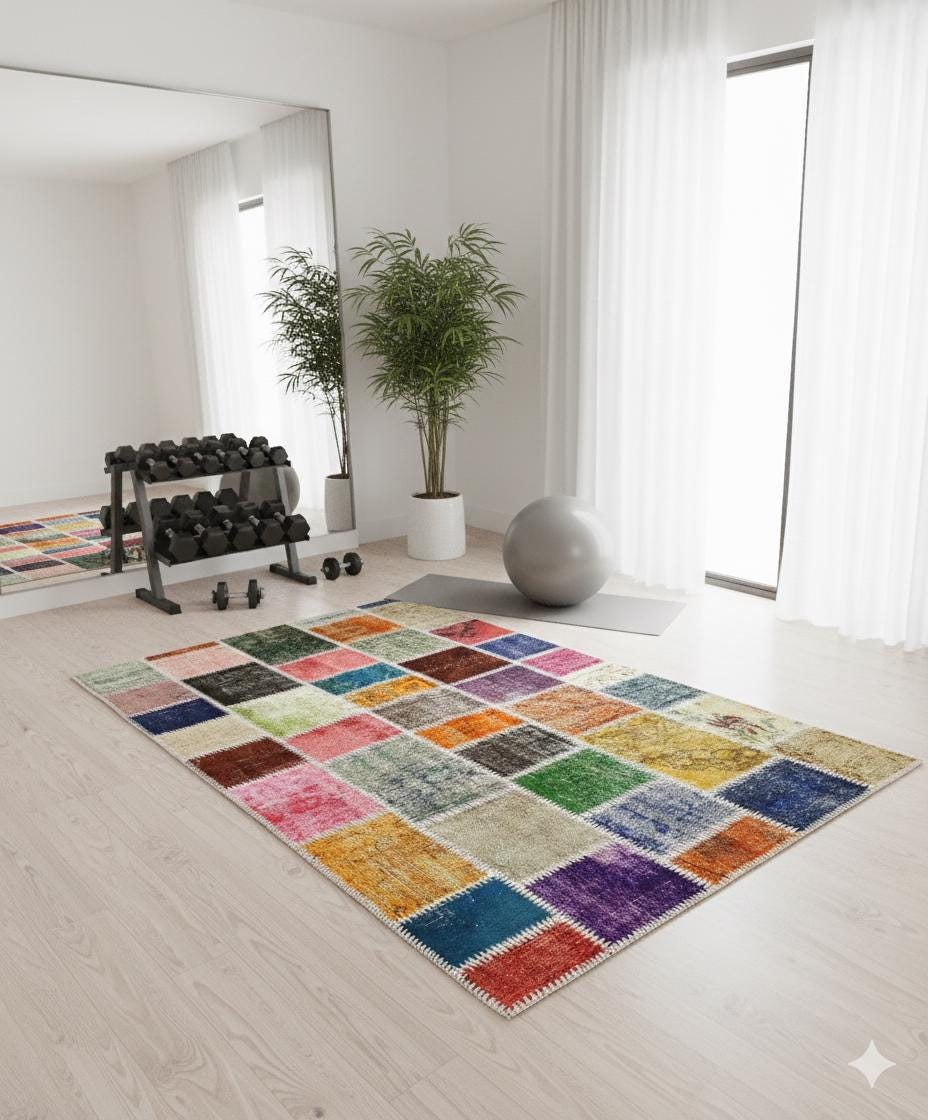 Handmade Wool Patchwork Rug: 4x6 ft Bohemian Turkish Rug