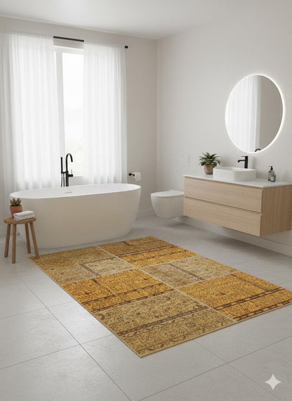 3.8x7.6, Handmade Wool Turkish Patchwork Rug – Vintage, Bohemian, One-of-a-Kind Area Rug
