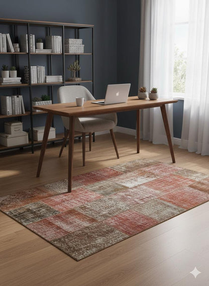 5.6x8, Handmade Wool Turkish Patchwork Rug – Vintage, Bohemian, One-of-a-Kind Area Rug