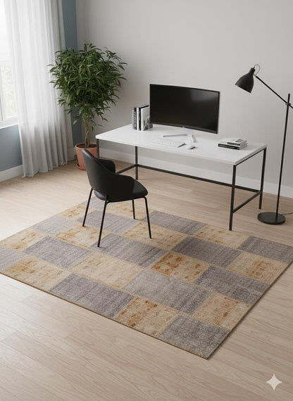 4.3x7.9, Handmade Wool Turkish Patchwork Rug – Vintage, Bohemian, One-of-a-Kind Area Rug