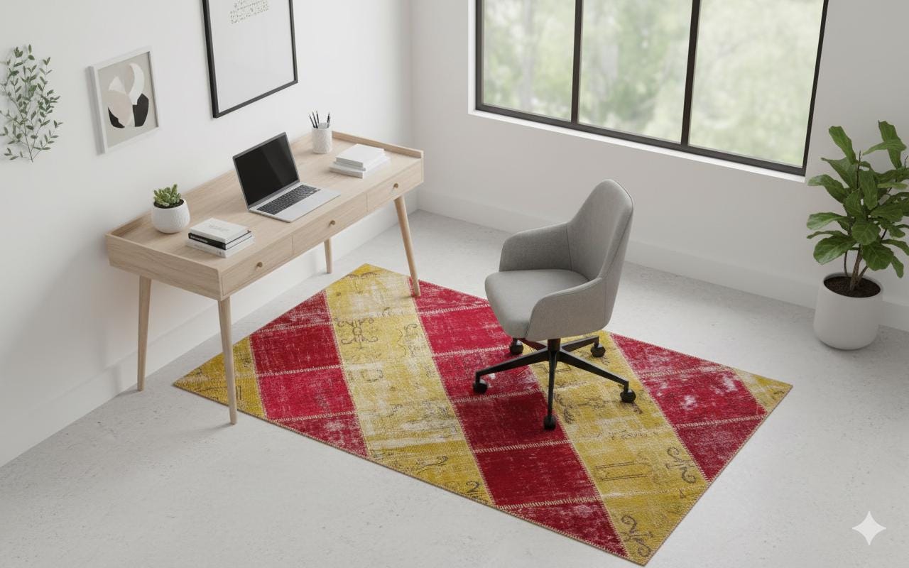 5.6x8, Handmade Wool Turkish Patchwork Rug – Vintage, Bohemian, One-of-a-Kind Area Rug