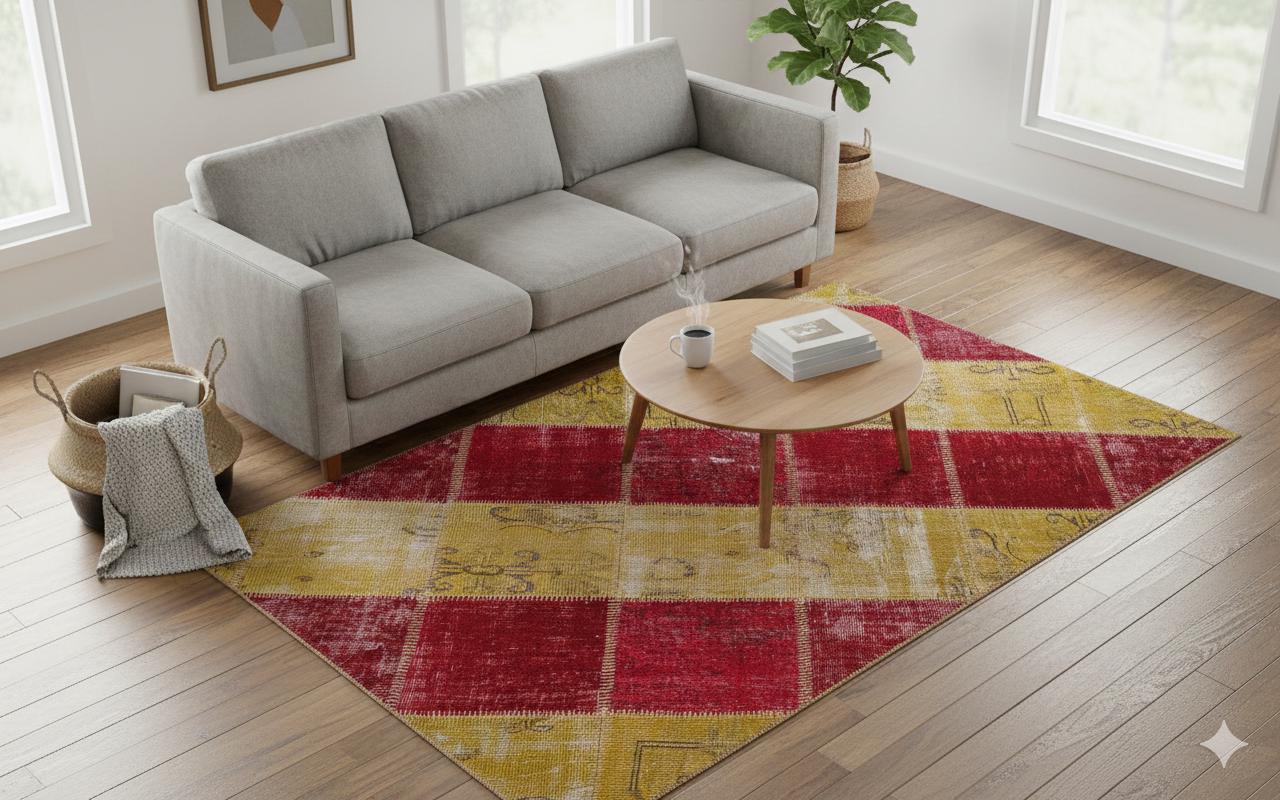 5.6x8, Handmade Wool Turkish Patchwork Rug – Vintage, Bohemian, One-of-a-Kind Area Rug