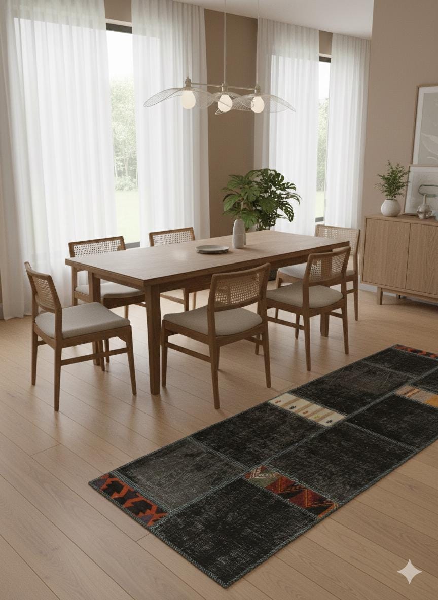 2.6x9.8, Handmade Wool Turkish Patchwork Rug – Vintage, Bohemian, One-of-a-Kind Area Rug
