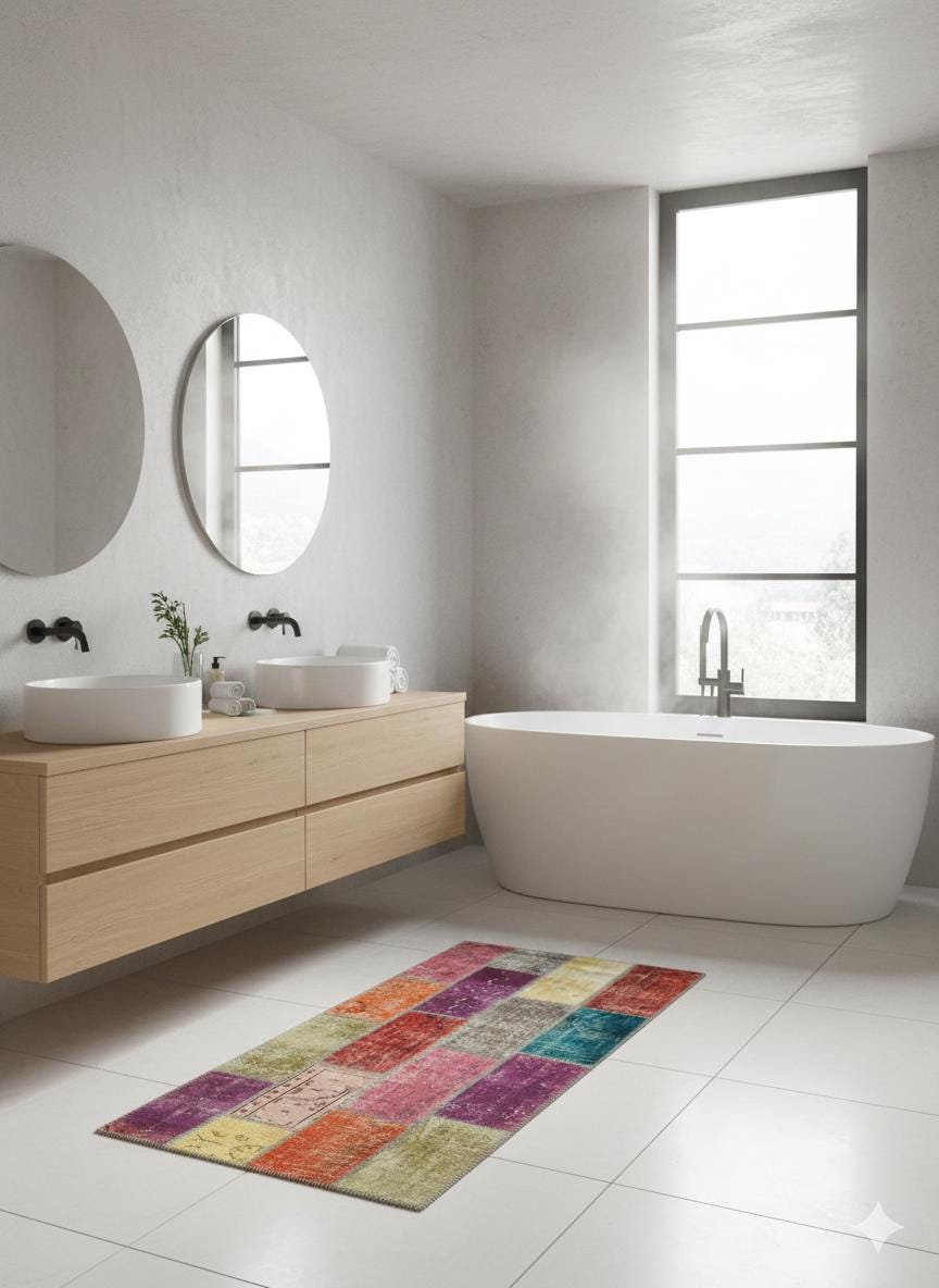 Handmade Patchwork Wool Runner Rug: Bohemian Turkish Rug (3.1x6.5 ft)
