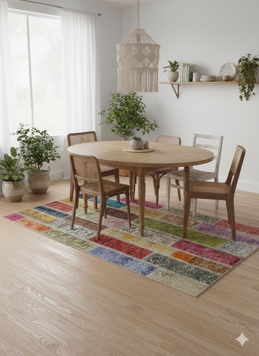 Handmade Wool Patchwork Turkish Rug: Bohemian Runner Rug (2.6x4.9 ft)