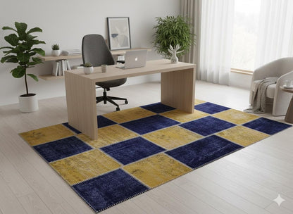 Handmade Wool Turkish Patchwork Rug: Vintage Bohemian Area Rug (5.6x8)