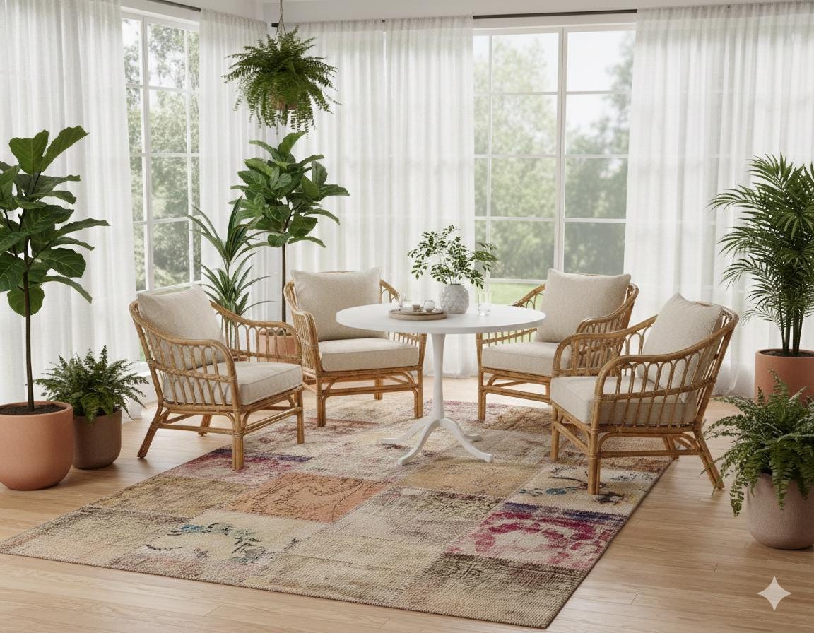 5x8 Handmade Wool Turkish Patchwork Rug: Vintage Bohemian Area Rug