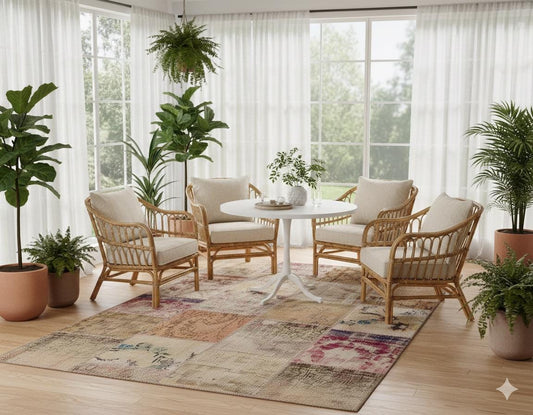5x8 Handmade Wool Turkish Patchwork Rug: Vintage Bohemian Area Rug