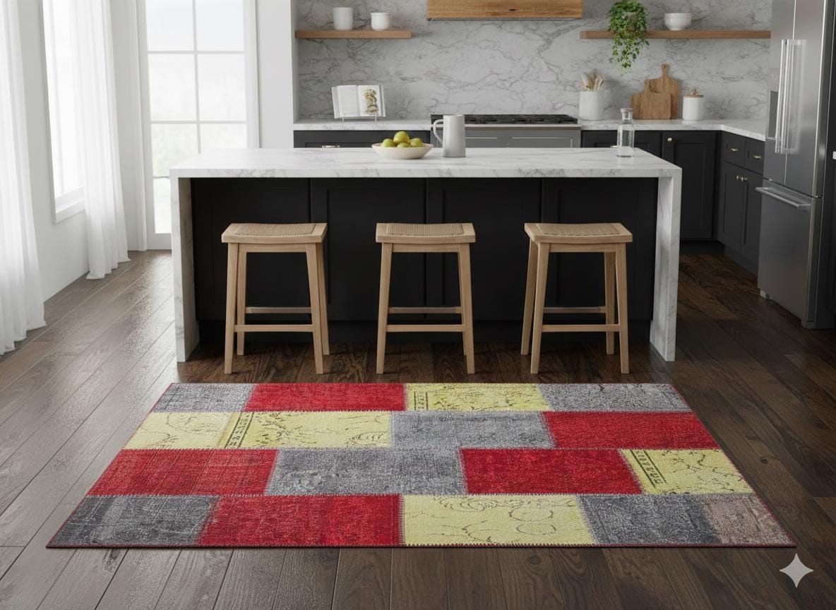 5.6x8, Handmade Wool Turkish Patchwork Rug – Vintage, Bohemian, One-of-a-Kind Area Rug