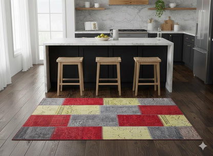 5.6x8, Handmade Wool Turkish Patchwork Rug – Vintage, Bohemian, One-of-a-Kind Area Rug
