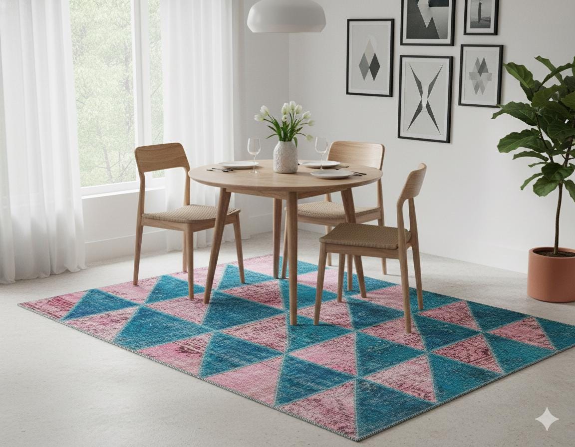5.6x8, Handmade Wool Turkish Patchwork Rug – Vintage, Bohemian, One-of-a-Kind Area Rug