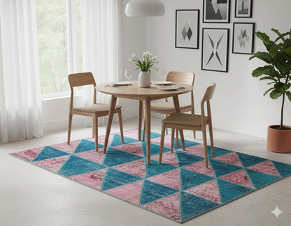 5.6x8, Handmade Wool Turkish Patchwork Rug – Vintage, Bohemian, One-of-a-Kind Area Rug