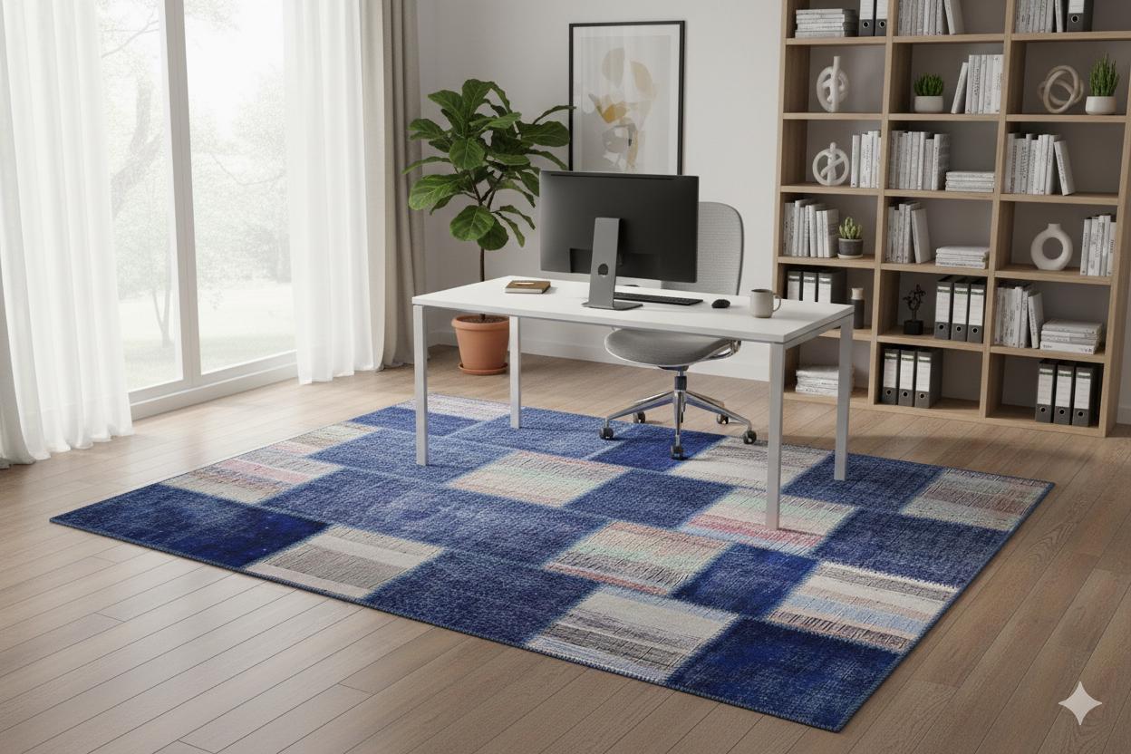 Handmade Wool Turkish Patchwork Rug: Vintage Purple Carpet (5.6x8)