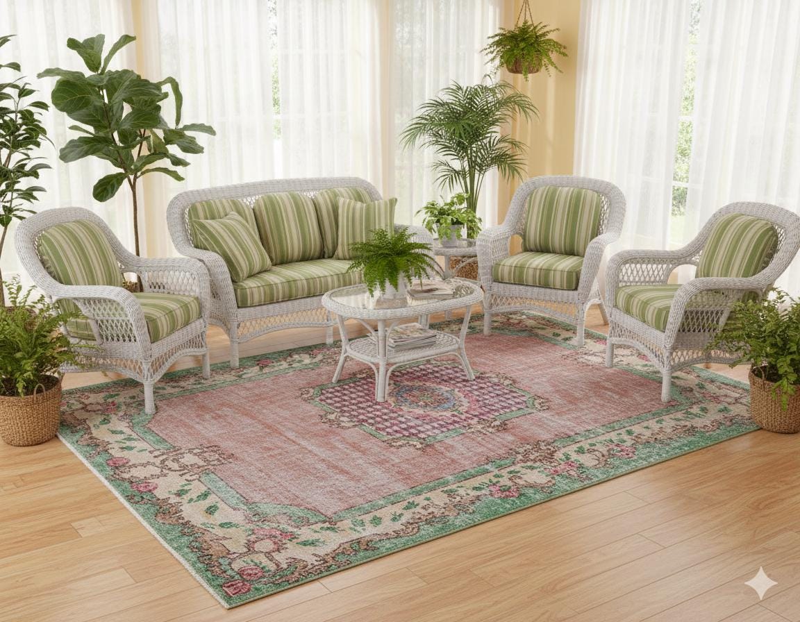 Vintage Turkish Wool Rug (5.3x8.6 ft): Handmade Anatolian Persian Design