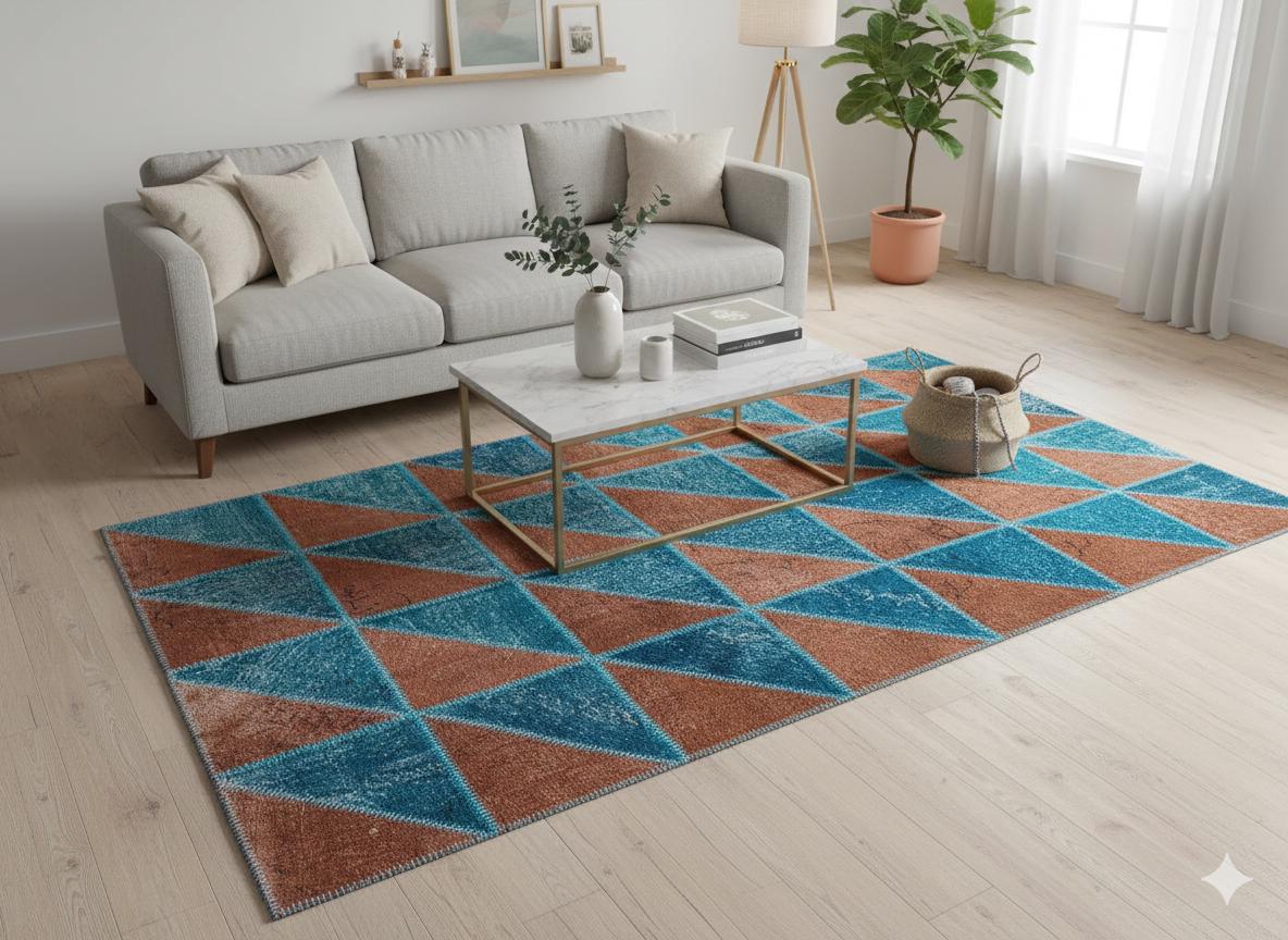5.6x8, Handmade Wool Turkish Patchwork Rug – Vintage, Bohemian, One-of-a-Kind Area Rug