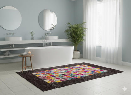 5'x8' Handmade Wool Patchwork Turkish Rug: Bohemian Area Rug