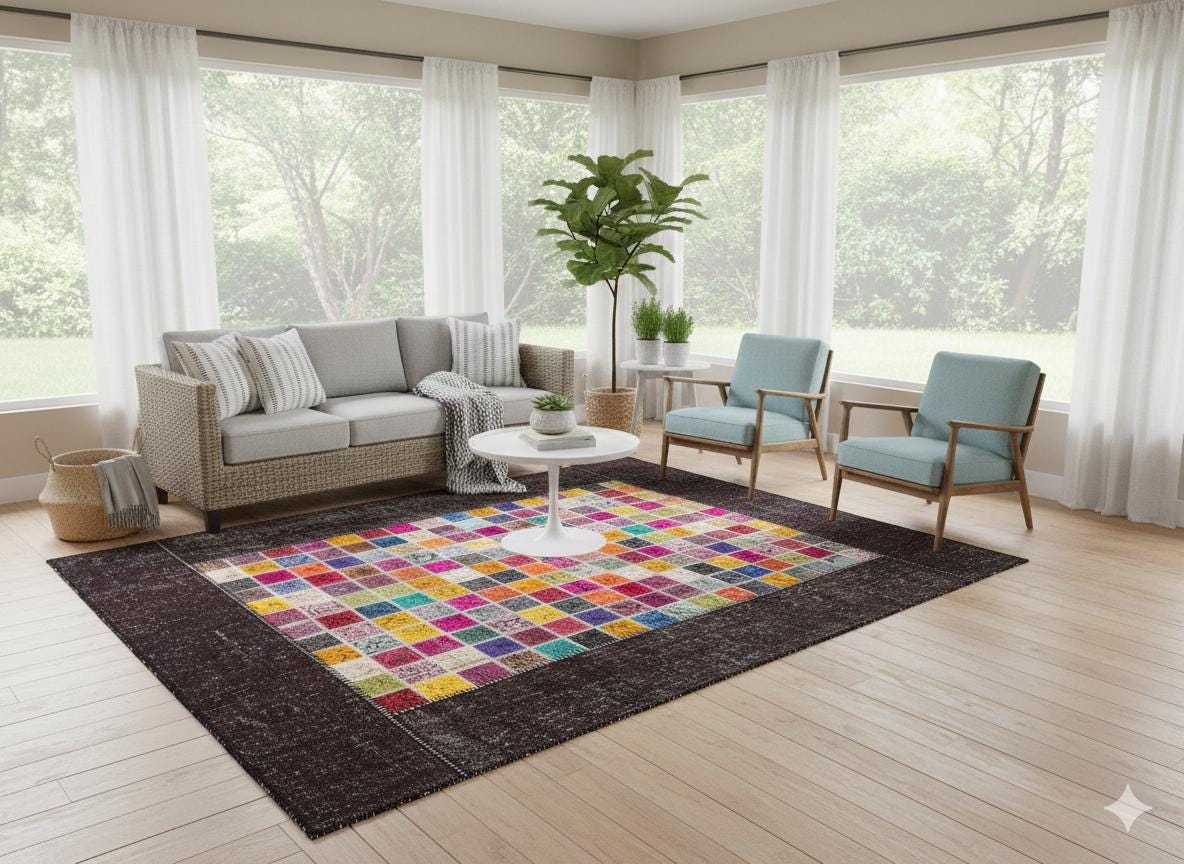 5'x8' Handmade Wool Patchwork Turkish Rug: Bohemian Area Rug