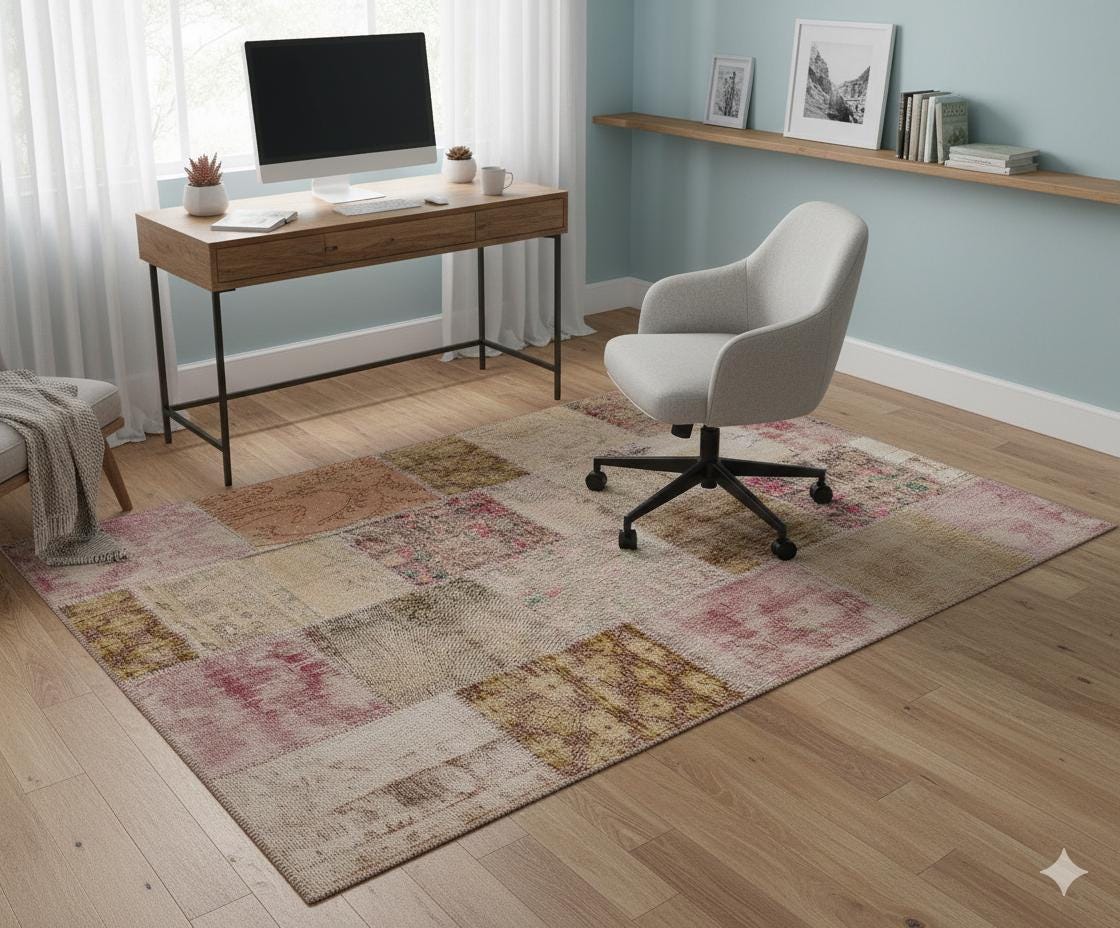 5x8 Handmade Wool Turkish Patchwork Rug: Vintage Bohemian Area Rug