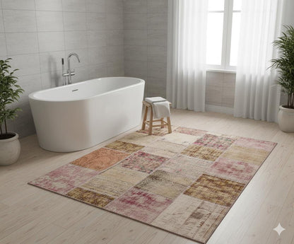 5x8 Handmade Wool Turkish Patchwork Rug: Vintage Bohemian Area Rug