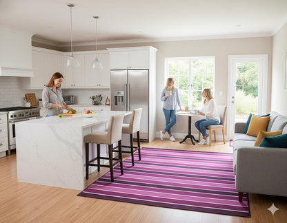Hand Woven Turkish Kilim Rug: Purple Stripe, Bohemian Style