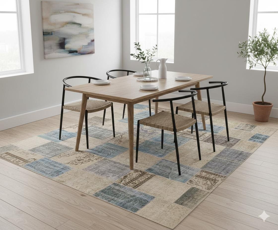 Handmade Wool Patchwork Turkish Rug: 10'x12' Bohemian Area Rug