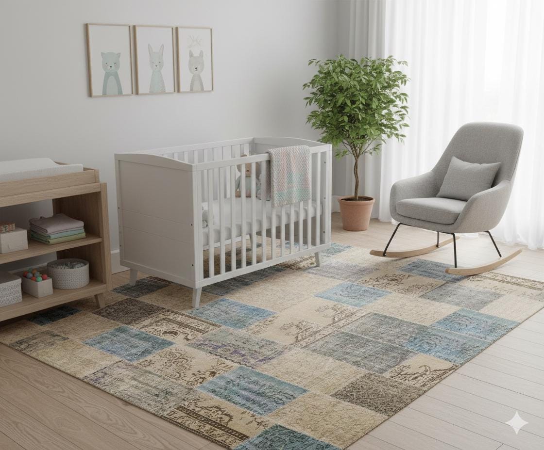 Handmade Wool Patchwork Turkish Rug: 10'x12' Bohemian Area Rug
