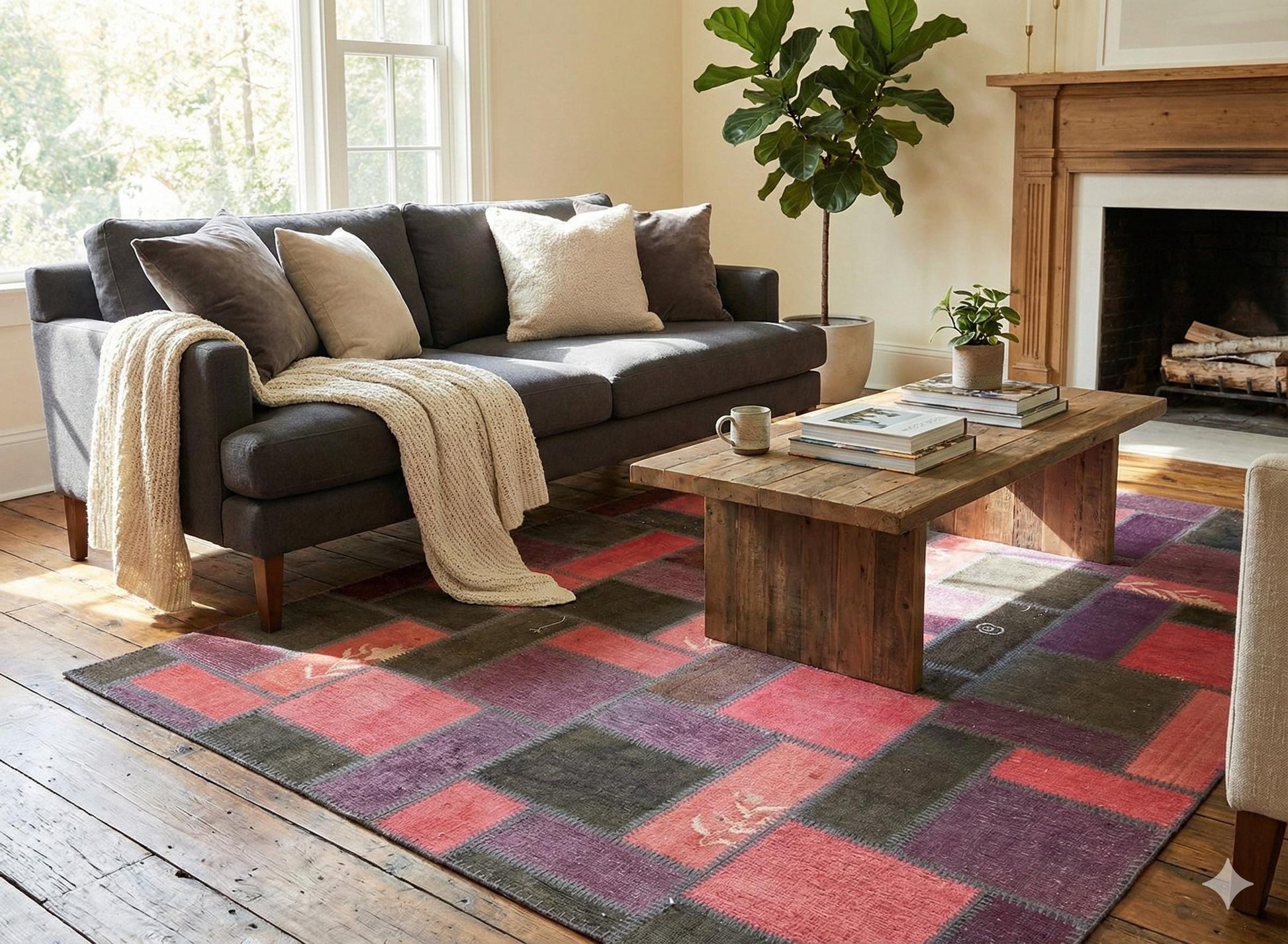 Handmade Wool Patchwork Rug: Bohemian Turkish Area Rug (5.6x7.7 ft)