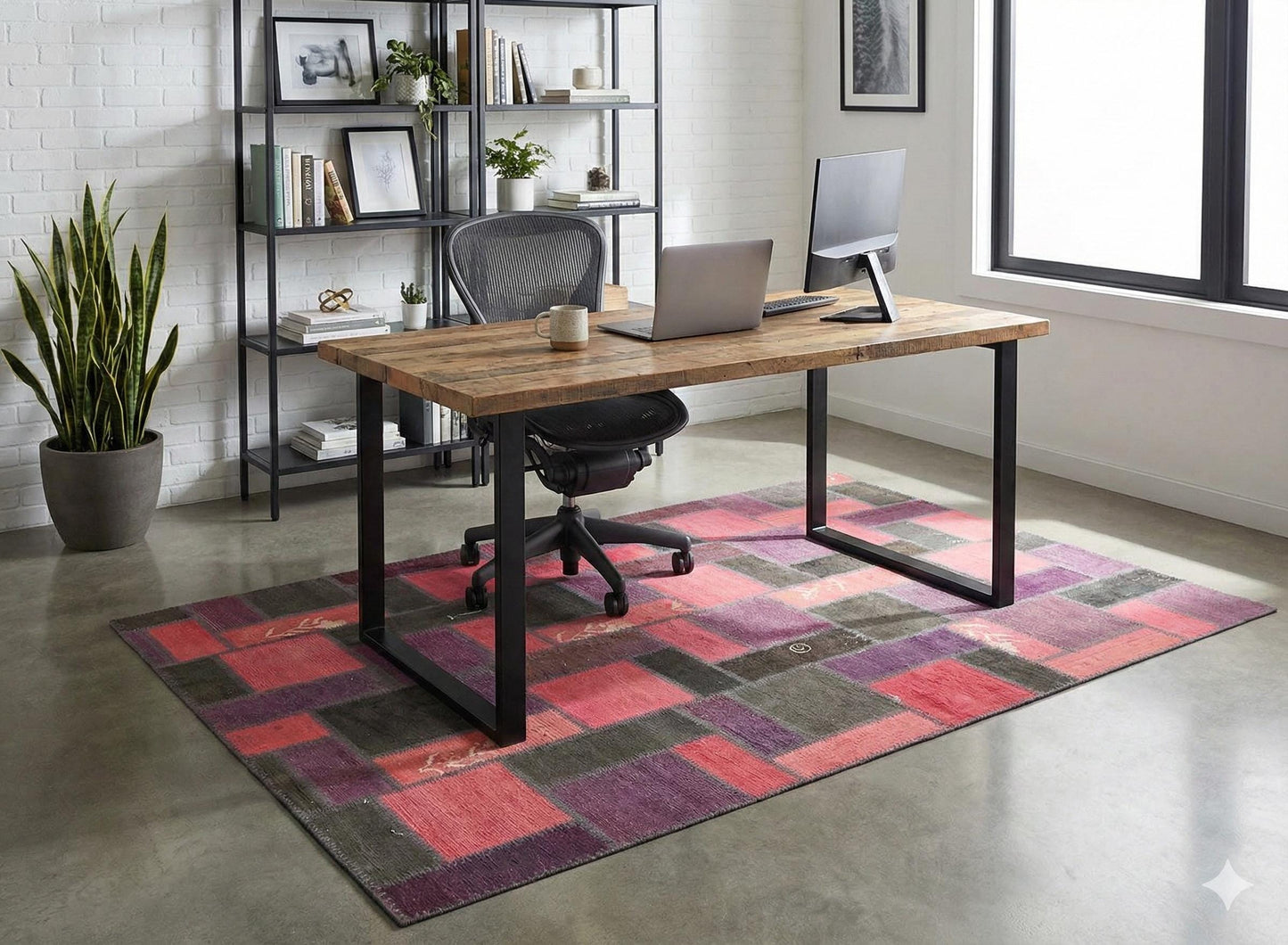 Handmade Wool Patchwork Rug: Bohemian Turkish Area Rug (5.6x7.7 ft)