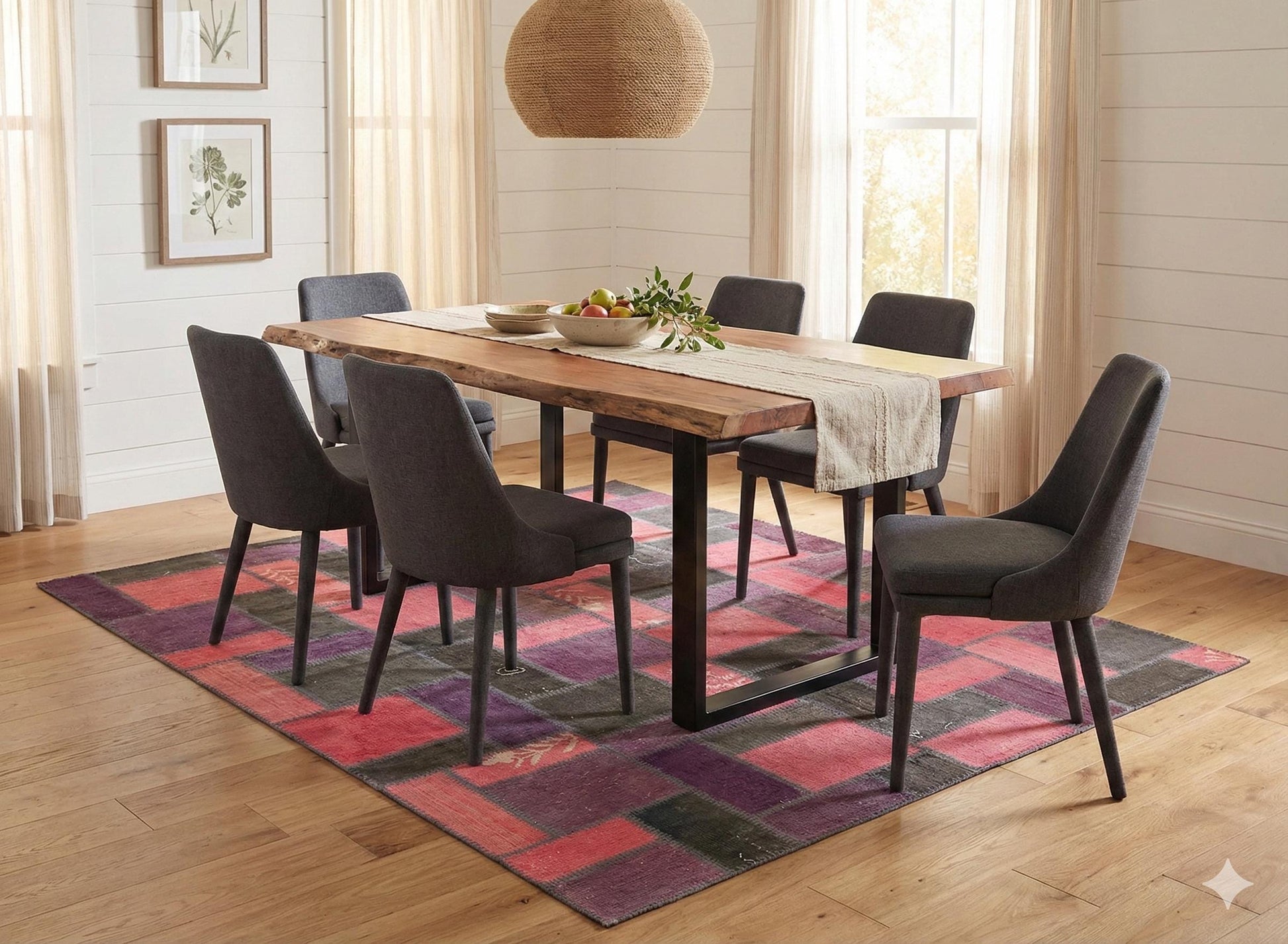 Handmade Wool Patchwork Rug: Bohemian Turkish Area Rug (5.6x7.7 ft)