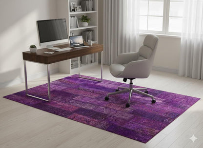 Handmade Wool Patchwork Rug: Purple Bohemian Area Rug (5'x8' ft)