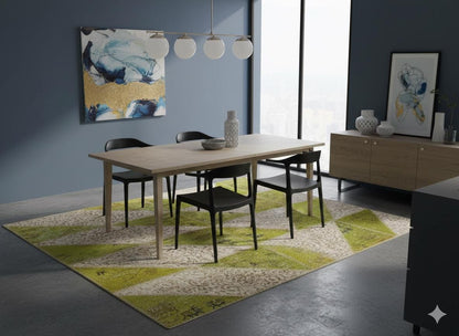 Green Patchwork Wool Rug: Bohemian Handmade Area Rug (5.6x8.4 ft)