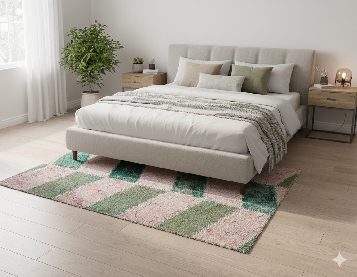 Handmade Wool Patchwork Rug: 3.9x5.7 ft Turkish Bohemian Area Rug